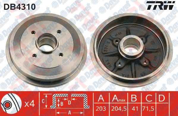 TRW DB4310 Arka Fren Kampanasi C2-C3-C3 Ii-C3 Pluriel-P206-P206+T3e-P1007 1.1/1.2/1.4 Hdi/1.6hdi 03> Abssiz P301-P208-C3 Iii-Ds3-C4 Cactus-C Elysee Dv6dted Euro5 Motor Cap:203*38 Absli / Abssiz